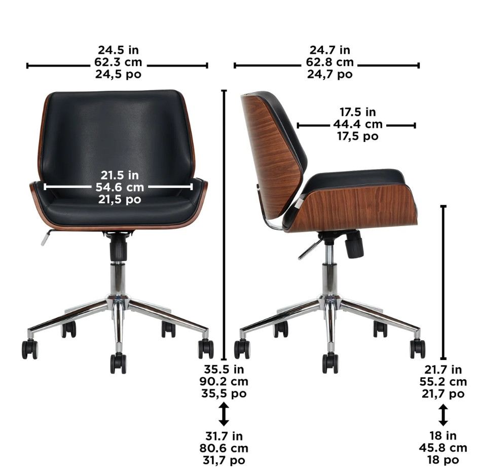 lillian august bentwood office chair - 21" seat - black/walnut - (model: 1783047) image 2