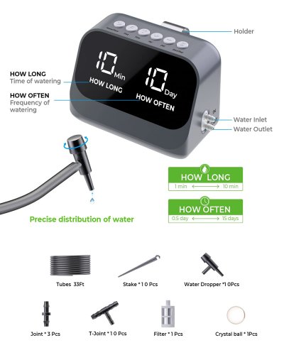 36pc Automatic Irrigation Kit with Smart Timer and Waterproof LED Display - 33FT - grey (model: Sw2023) image 2