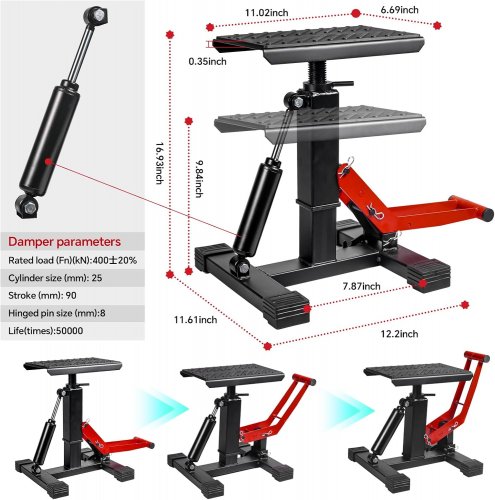 motoroff heavy duty Hydraulic Motorcycle Lift Stand/Steel Jack - 1000lbs max - black/red - (model: motoroff-112) image 2