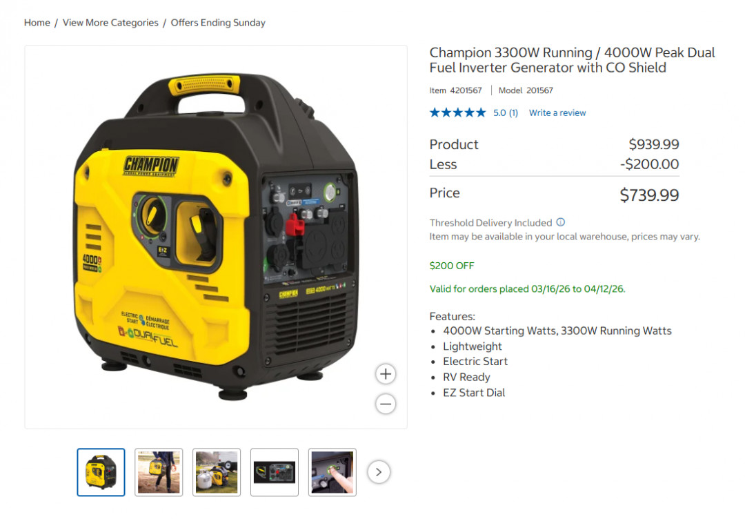 Champion Dual Fuel Inverter Generator with CO Shield and ez start dial - 3300w running/ 4000w starting - yellow/black (model: 201567) image 2