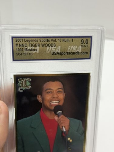 GRADED 9.0 MINT 2001 LEGENDS SPORTS VOL 13 NUM 1 #NNO TIGER WOODS 1997 MASTERS CARD image 4