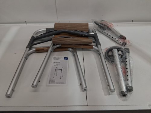 ADULT MEDLINE GUARDINE HEAVY-DUTY TWO-BUTTON FOLDING WALKER, 400LB MAX, ALUMINUM/ALLOY STEEL, 32.25" - 39.25" ADJUSTABLE HEIGHT- SILVER/GREY- (MODEL:G07767) image 2