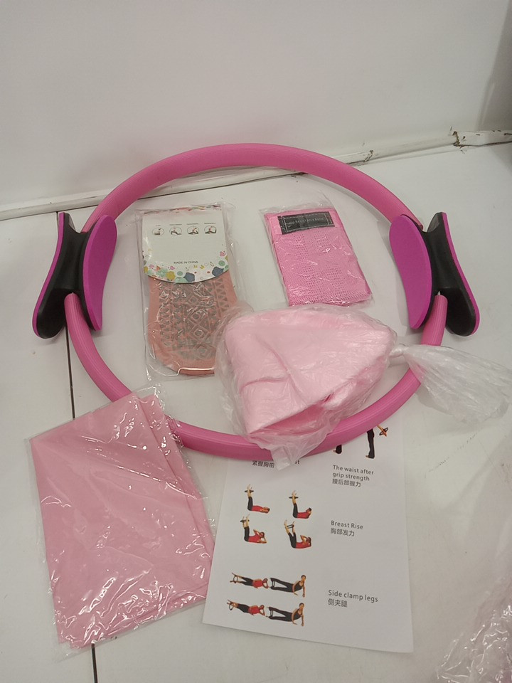 5PC Thepoime Pilates Ring Circle Set with Yoga ball, socks, and resistance bands - 14" ring - Pink image 4