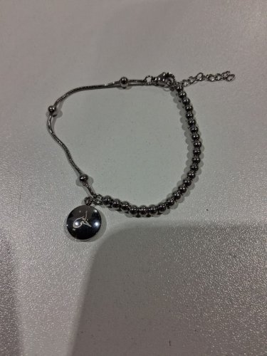 beaded chain "أُخْتي: Ukhty/sister" round charm bracelet - 7" - 8"/12mm charm - silver image 3