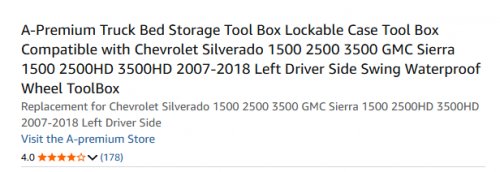 A-Premium Truck Bed Storage Box Toolbox for select gmc and chevy models - black (model:PTB003) image 2