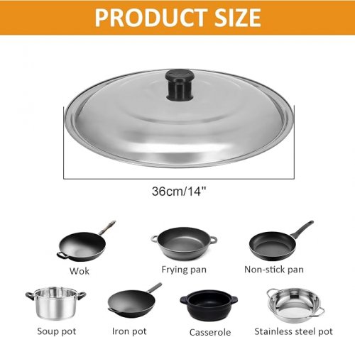 universal Cooking lid for 14" pan/pot - stainless steel image 2