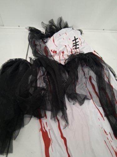 2PC GIRLS WAY TO CELEBRATE BLOODY BRIDE COSTUME - LARGE (10-12) - WHITE/BLACK/RED image 2