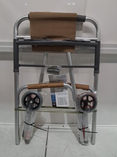 MEDLINE GUARDIAN ADJUSTABLE ALUMINUM 2-BUTTON FOLDING WALKER - 300LBS CAPACITY - GREY (MODEL: MDS86410W54H) image 3