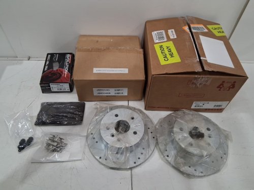 PowerStop Rear Brake Carbon Fiber Ceramic Brake Pads & Drilled/Slotted Rotors For 2000-2004 Toyota Avalon - GREY/BLACK (model: KC2322 / Z23-828 / JBR934XL / JBR934XR) image 2