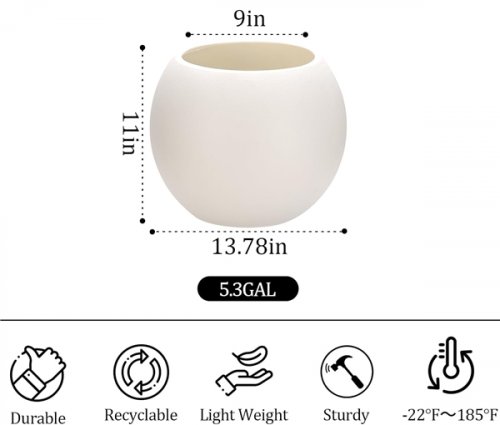 WARLIEDE Lightweight Durable Modern Plastic Sphere Planter with Drainage Hole & Rubber Plug - 5.3GAL - WHITE image 2