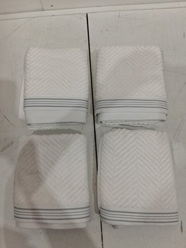 4pk caro home 100% cotton hand towels - 18" x 30" - white herringbone (model: 1945886) image 2