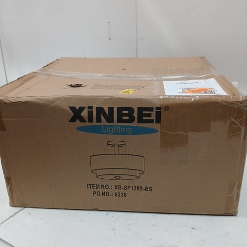 XiNBEi Lighting 3-Light Semi Flush Mount Ceiling Light with Fabric Shade - 16" Drum - Dark Brown/Fabric (MODEL: XB-SF1289-bs) image 2