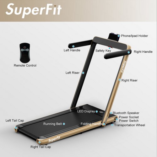 costway superfit 2-in-1 folding treadmill with APP speaker - 52.5" x 44.5" 26" - black/yellow (model: sp37592sh-ye) image 3