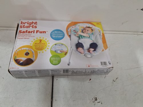 bright starts vibrating bouncer with 3-point harness and removable toy bar - 20lb max - safari fun (model: 12204) image 4