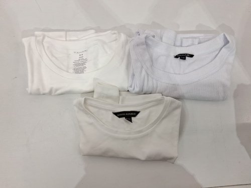 3 ASSORTED WOMEN'S short sleeve shirts - medium - tahari / banana republic - white / off white image 2
