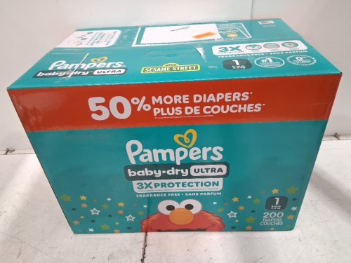 200PK Pampers baby dry ultra, Fragrance Free - Size 1 - Elmo image 3