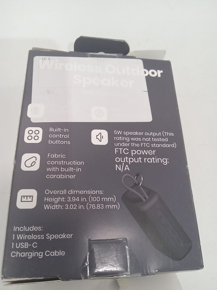 gems WIRELESS OUTDOOR SPEAKER with carabiner and built in buttons - 2hr run time - BLACK image 3