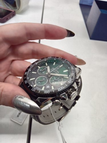 MENS festina chronograph quartz movement watch - 45mm - green dial/ black leather strap (model: F20561 ) image 7