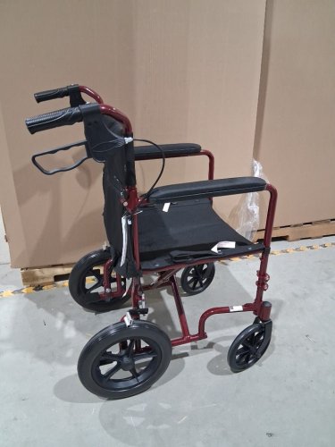 MEDLINE LIGHTWEIGHT FOLDING TRANSPORT WHEELCHAIR WITH HANDBRAKES - 300LBS CAP - BURGUNDY/RED (MODEL: MD5808210ARE) image 3