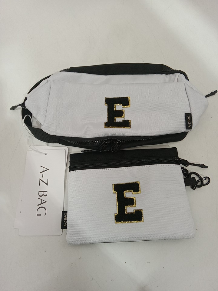 2pc A-Z BAG Travel Toiletry/MAKEUP bag with rfid - bold letter E - white/black image 4