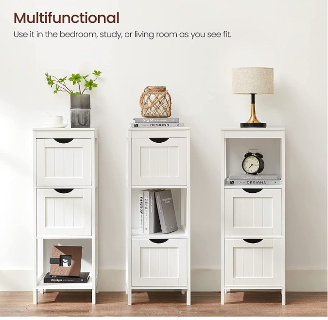 VASAGLE WOODEN FLOOR CABINET WITH SHELF & 2 DRAWERS - WHITE (MODEL#: BBC42WT) image 2