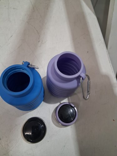 2pk Baderke Lightweight, Reusable, Leakproof collapsible silicone travel water bottles -17oz - purple/blue image 3