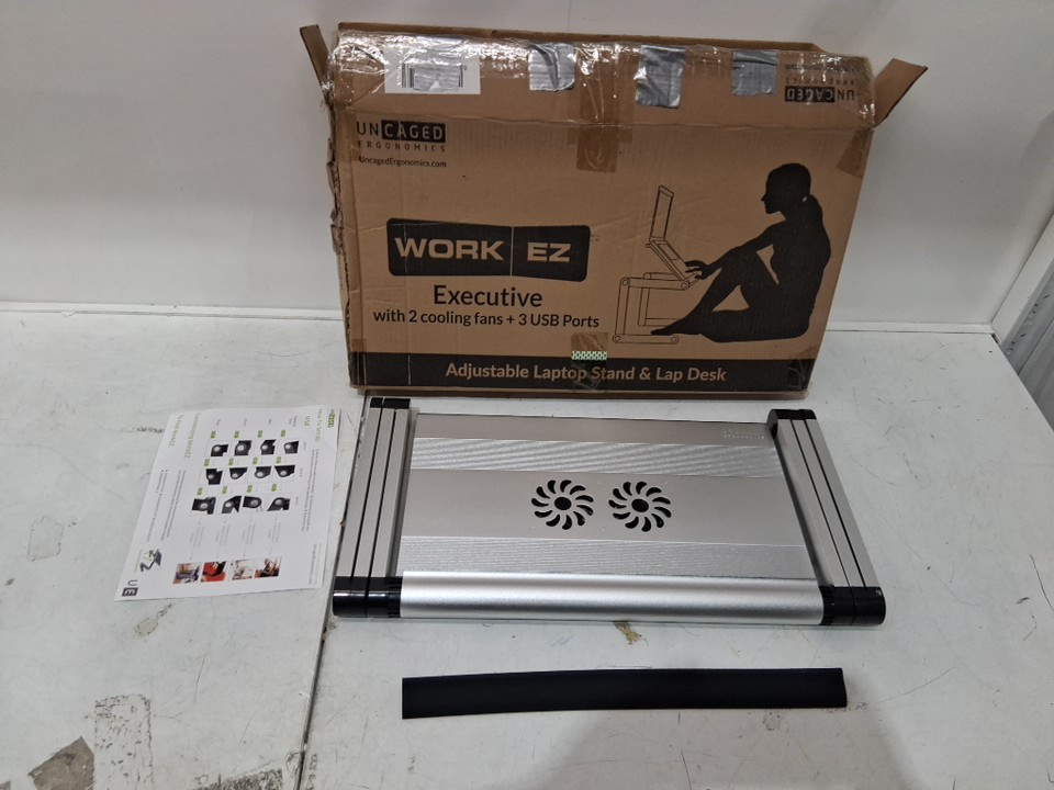 UNCAGED ERGONOMICS WORKEZ LIGHT ADJUSTABLE HEIGHT LAPTOP STAND WITH COOLING FAN - 18" X 11" - SILVER image 3