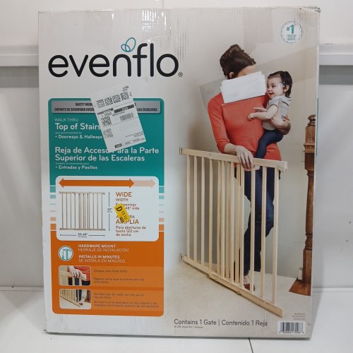 EVENFLO WALK-THRU TOP OF STAIRS extra wide BABY & PET GATE - 32" x 30" - 48" - NATURAL WOOD brown (MODEL: 10500) image 2