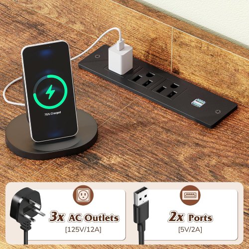 enhomee 11-drawer fabric dresser/tv stand with led lights & charging station - 47" x 12" x 31" - rustic brown - (model: 55scdrd3scg) image 5