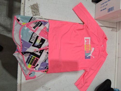 2PC youth Puma UPF 50+ Rashguard Swim Set - lg 10/12 - pink/white - (style:8421234) image 2
