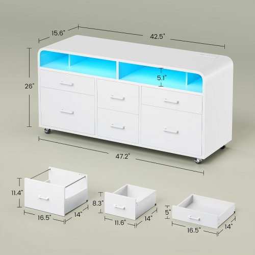 SEDETA 6 Drawer File Cabinet with Power Strip and LED - 42" - white (model: aj-dj504874) image 2