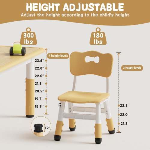 5PC Brelley Height Adjustable Toddler Table and 4 Chairs Set - Beige image 2