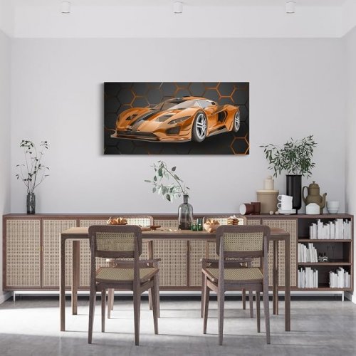 Car and Hexagons Canvas Wall Art - 24" x 48" - Black/Orange (Model: FN6R) image 2