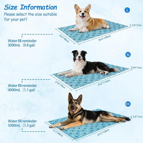 OwnPets Water Filled Indoor Pet Cooling Mat - Extra Large (27.5" x 43") - Blue Paw Prints image 2