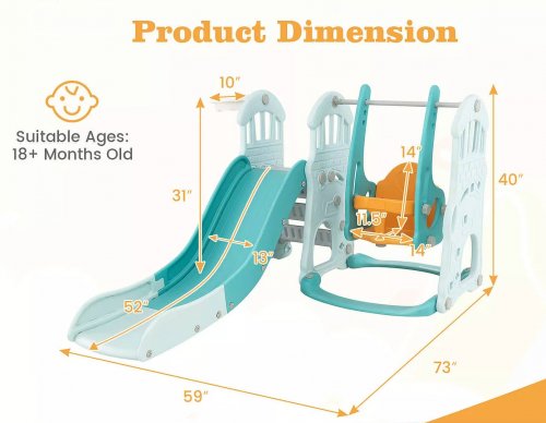 Costway Indoor Playground Slide and Swing Set - 40" x 59" x 73" - Blue (Model: TS10147BL) image 2