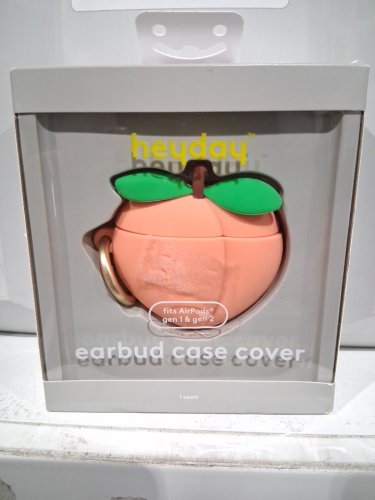 heyday silicone case cover for apple airpods (generation 1 & 2) with carabiner clip - peach image 2