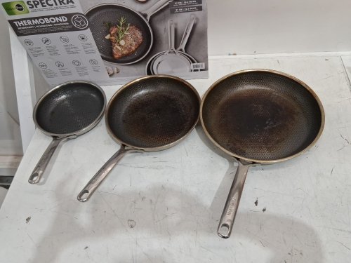 3PC GREENPAN SPECTRA HYBRID CERAMIC NON-STICK SKILLET SET - 8" | 10" | 12" - GREY (MODEL: 1901845) image 3