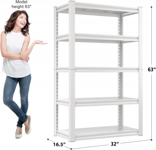REIBII Five Tier Metal Shelf - 63" x 32"  x 16.5" - White (Model: RBMS5L160W) image 2