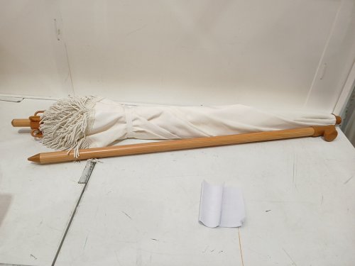 Seazul Beach/Patio Umbrella with Fringe & Tilting Steel Pole - UV 50+ & Fiberglass Ribs & carrying bag - 5.2ft - Elegant Cream image 3