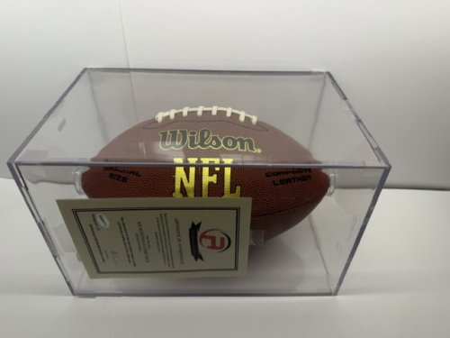 DOUBLE SIGNED JOE MONTANA & JERRY RICE FOOTBALL IN ACRYLIC DISPLAY CASE image 3