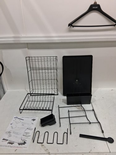 kitsure anti-rust extendable dish drying rack with cutlery and cup holders - 19" to 27" - black (model: ‎463) image 3