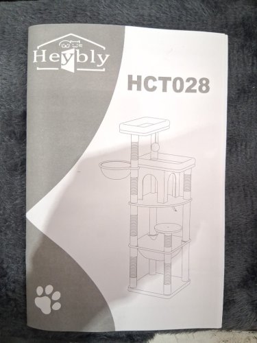 Heybly Multi-Tier  Easy to Assembl Cat Tree FOR LARGE CATS with 2 Perches, Comfortable Hammock, Spacious Kennel and Cat Basket, Sisal Scratching Post -  55.9" - Smoky Gray(MODEL:HCT028G) image 9