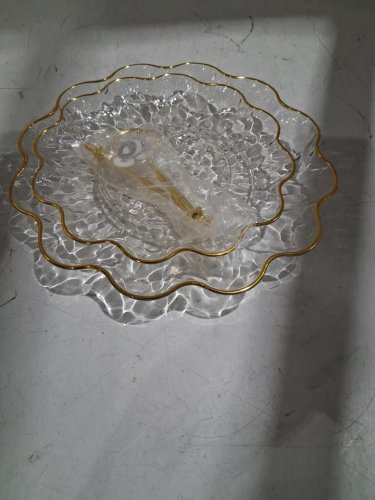 HAKEZILIO 2-tier Wave Ripple Plastic Cake Stand - 8" X 10.2" X 9.8" - GOLD /CLEAR (MODEL: HAKEZILIO13201) image 3