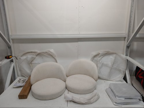 2pk chita upholstered linen fabric swivel bar stools with metal frames -  35.6" x 19.7" x 21.3" - linen white/gold (model: 2-bs7038-g0402190) image 4