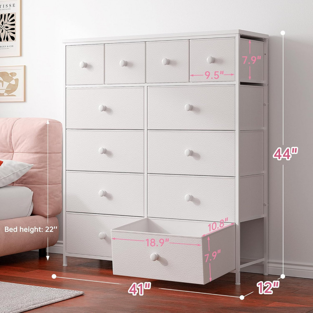 enhome 12-drawer fabric dresser - white (model: 55sc8b4swlh) image 2