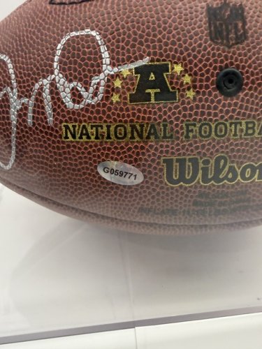 DOUBLE SIGNED JOE MONTANA & JERRY RICE FOOTBALL IN ACRYLIC DISPLAY CASE image 4