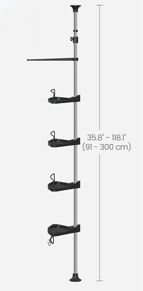 SONGMICS RUSTPROOF ADJUSTABLE TENSION SHOWER CADDY WITH SHELVES - 37.4"  TO 118.1" - BLACK (MODEL: BCB002B01) image 2