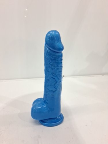 Suction Cup Dildo with Balls - 8" - blue image 3
