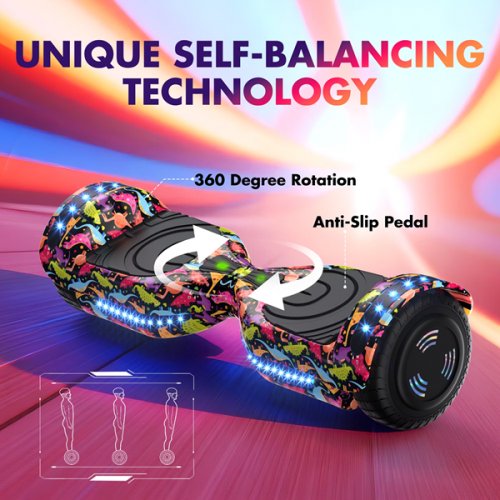 HOVERSTAR BLUETOOTH Self-Balancing HOVER BOARD Scooter with Wireless Speaker & Led Wheels - 6.5" WHEELS - 120LBS CAP - 14KPH MAX SPEED - BABY DINOSAUR (MODEL: LBW12A) image 3