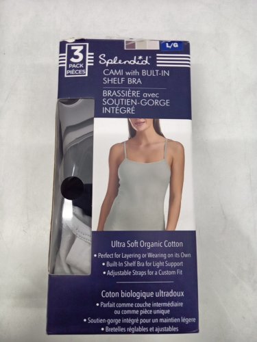 2pk women's splendid cami cotton tank top with built in bra -LARGE - BLACK/GREY/WHITE (style: 2980921) image 2